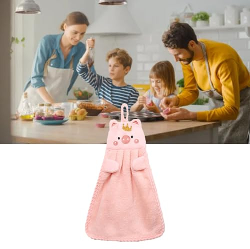 Yosoo Health Gear Barnhandduk Velvet Hängande Handduk Söt Grismönster Absorberande Snabbtorkande Lättvikt för SmåBarn och Barn i Köket Badrum i Sovrummet (Rosa)
