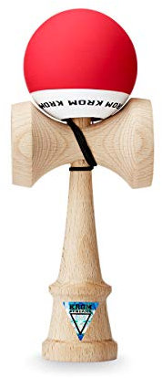 KROM Kendama POP Rubber Rot - aus zertifiziertem Buchenholz - Hohe Holzqualität - Für Anfänger und Profis - Pack : Ersatzschnur + Stickers