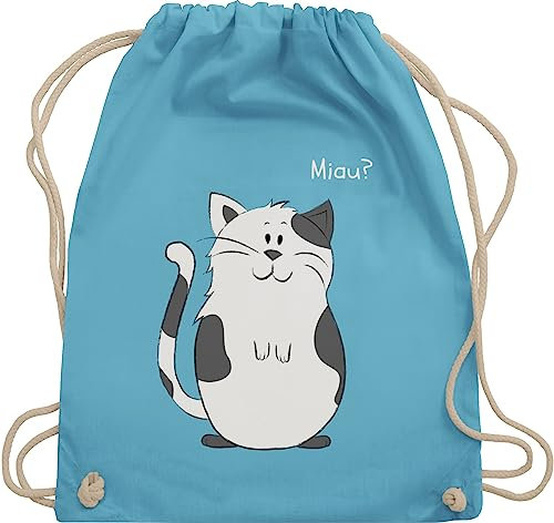 Turnbeutel Rucksack - Tiermotiv Animal Print - lustige Katze - Unisize - Hellblau - sportbeutel tiere kinderrucksack tier tiermotive cat beutel kinder tiermotiven meow stoffrucksack tasche animals