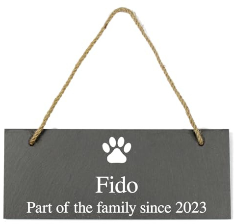 Personalised Dog Paw Print Motif Hanging Natural Slate Plaque/Sign - 25x10cm