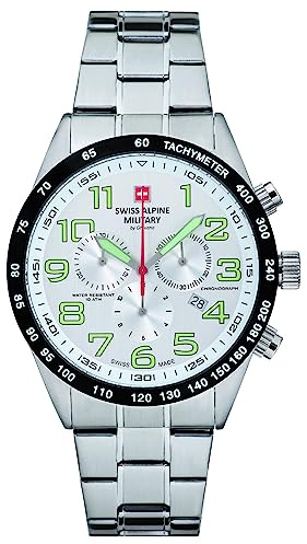 Swiss Alpine Military par Grovana, Montre chronographe pour homme, Étanchéité de 10 ATM, Argent, 7047.9132SAM