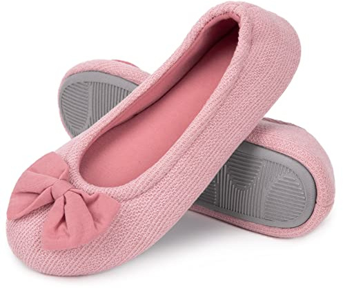 EverFoams Women's Ballerina Slippers Lightweight Comfy Memory Foam House Shoes with Stretchable Heel Design, Pink, 5/6 UK