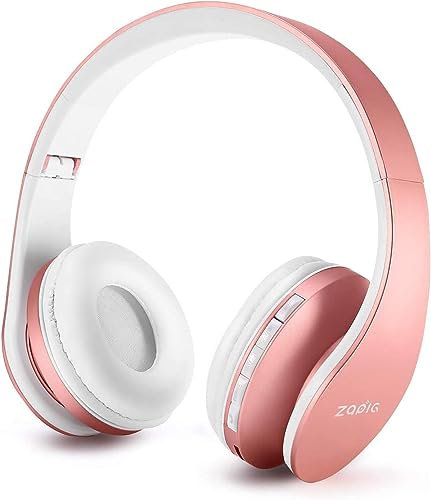 Casque Audio Enfant, Ecouteurs Bluetooth sans Fil avec Microphone, Oreillette stéréo Pliable -Or rose