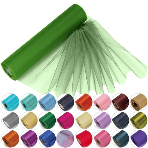 Trimming Shop Organza-Rolle, 25 m x 29 cm, schneetransparenter Glitzerstoff, Elegantes Dekotuch für Stuhl, Bogenschärpe, Tischläufer, Hochzeitslocation, Partydekoration, Salbeigrün