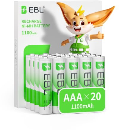 EBL Lot de 20 AAA Piles Rechargeables NI-MH 1100mAh Haute Capacité, 1.2V HR03 Piles AAA Rechargeables avec Boîte de Stockage de Piles