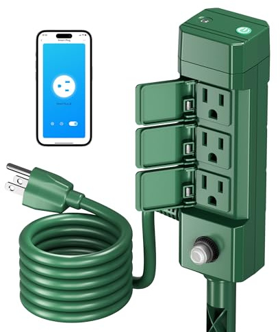 HBN Outdoor Smart Plug Waterproof WiFi Outdoor Outlet Timer with 6 Grounded Outlets, Remote & Voice Control Heavy Duty Yard Stake Plug Compatible with Alexa and Google Assistant No Hub Required