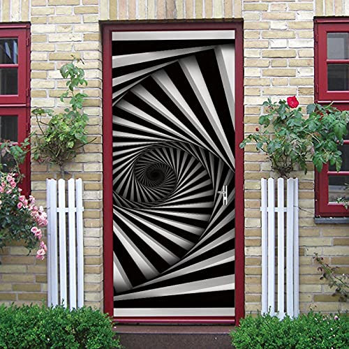 LuSeven stickers paroi de douche Vortex tourbillonnant noir et blanc 77x200cm(30.31 inches * 78.74 inches) Papier Peint Porte Sticker Porte Muraux 3D Intérieure Trompe L'Oeil Décoration Autocollants D