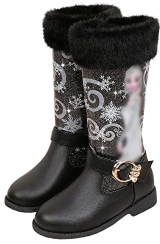 YOSICIL Stiefel Kinder Prinzessin Elsa Schneestiefel Mädchen Eiskönigin Winterstiefel Weihnachten Geburtstag Warmem Outdoor Schuhe Winter Rutschfest 3-8 Jahre Schlupfstiefel