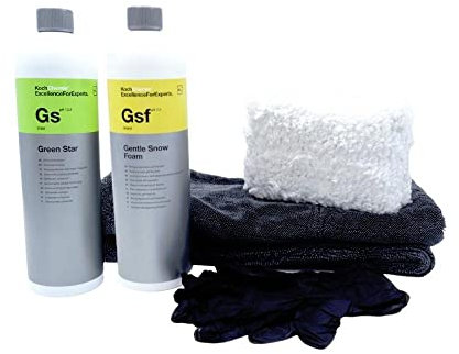 Koch Chemie Gentle Snow Foam 1L Reinigungsschaum pH-neutral Set (Trocknungstuch + Schwamm + Handschuhe + Green Star)