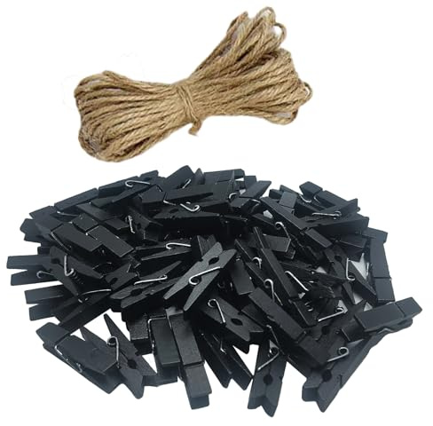 Mippein 100 pcs Sturdy Mini Small Tiny Wooden Black clothespins for Dry Laundry on Clothesline, Bag Clips, Crafts, Photos, Home, School, Arts Crafts Deco