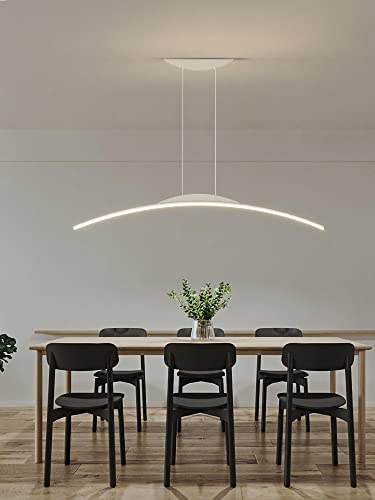 Bellastein LED Hängeleuchte Esstisch Pendelleuchte mit Fernbedienung Pendellampe Dimmbare hängende Leuchte Höhenverstellbar Kronleuchter für Esszimmer Wohnzimmer Küche Büro (weiß, L150cm)