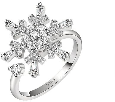 Jeulia Angstring, drehbarer Zappelring, Sterlingsilber, verstellbar, offener Ring, Band, Verlobungsversprechen, Jubiläumsringe für Damen (Schneeflocke, Einstellbar)