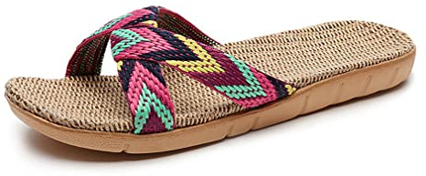 Pantofole da donna, antiscivolo, estive, da spiaggia, comode, in lino, leggere, con plateau, per interni ed esterni, per doccia e bagno
