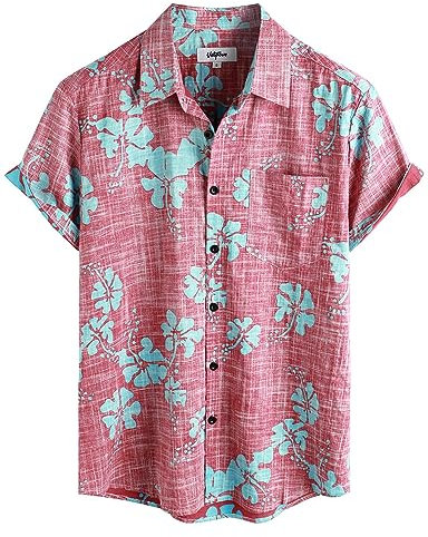 VATPAVE Mens Front Pocket Hawaiian Flower Shirts Casual Short Sleeve Button Down Beach Shirts X-Large WineRed Blue Floral