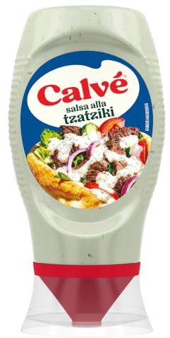 Calvé Salsa alla Tzaziki, Formato 250 ml, Salsa Tzaziki a Base di Cetrioli e Aglio, Ideale per Pinzimonio, Insalate, Carne e Pesce, Senza Coloranti, Senza Glutine, Vegano.