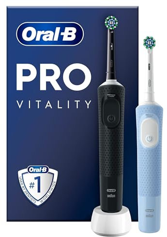 Oral-B Vitality Pro Elektrische Zahnbürste, Electric Toothbrush, Doppelpack mit 2 Aufsteckbürsten, 3 Putzmodi für Zahnpflege, Designed by Braun, blau, schwarz