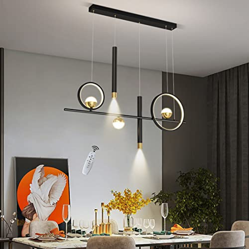 Cblbser Pendelleuchte LED Esstisch 48W L100cm Pendellampe Dimmbar Hängelampe mit Fernbedienung Höheverstellbar Hängeleuchte für Wohnzimmer Deckenleuchte Schwarz Gold Milchig Weiß Acryl Kugel