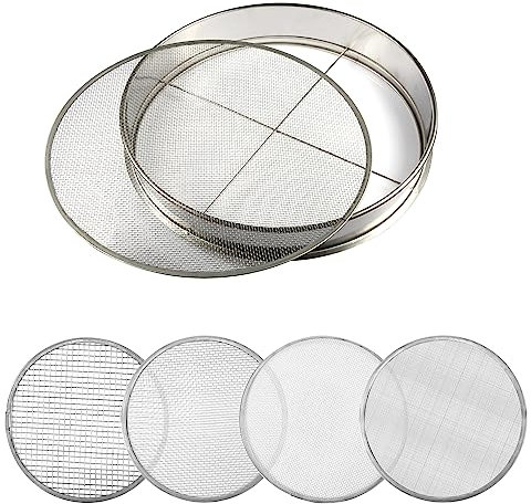 Savita Bodensieb Garten, 1st 40cm Edelstahl Siebpfanne und 4 Stück 0,7/2/3/6mm Maschenweiten Bodensieb Edelstahl Bodensieb Set Schmutz Gartensieb Bodensieb