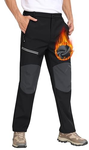 MoFiz Pantaloni Escursionismo Uomo Softshell Pantaloni da Sci Trekking Montagna Invernali Antivento Impermeabile Termico Funzionali Pantalone da Lavoro Calda Fodera in Pile