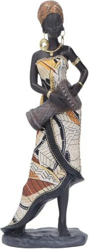 Tissting Afrikanische Kunst Trommel Figur 30cm Harz Lady Musiker Aussehen Deko Statue Handgefertigt Afrika Weibliche Schlagzeuger Skulptur für Schreibtische Dekoration, Sammlung Geschenke