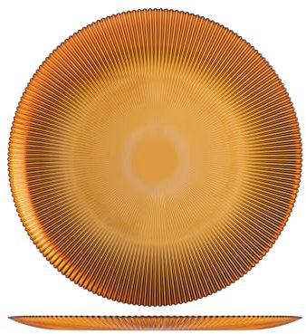 H&H Groove Set 6 Sottopiatti, Vetro, Ambra, 32cm