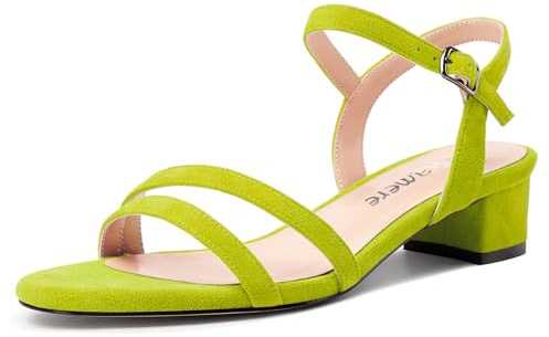 Castamere Donna Basso Chunky Blocco Gattini Tacco Heel Aperte sulla Punta Cinturino alla Caviglia Slingback Sandali Ballo Dress 3 CM Heels Verde Lime 39 EU