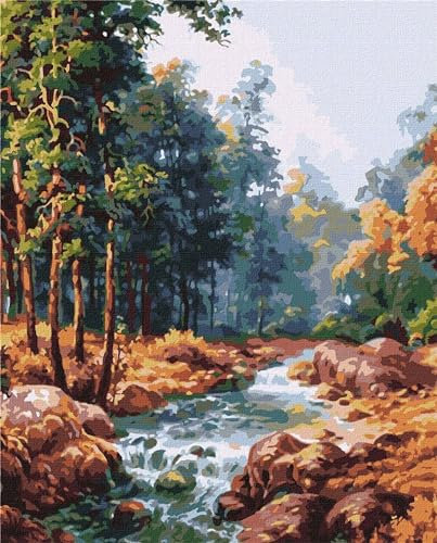 Yeecer Wald-Flüsse Malen nach Zahlen Erwachsene ohne Rahmen Malen Nach Zahlen Kits DIY Ölgemälde Leinwand Gemälde Set mit Pinsels und Farbe Acryl Malerei für Erwachsene Geschenk für Home Deko,50x65cm