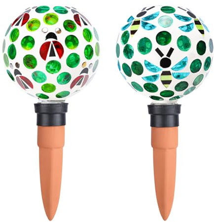 Chonsun Terracotta Plant Watering Globes Mosaic Self Watering Spikes 2 Pack for Indoor Outdoor Plants Automatic Plant Waterer Plant Watering Devices for Garden Home Decor