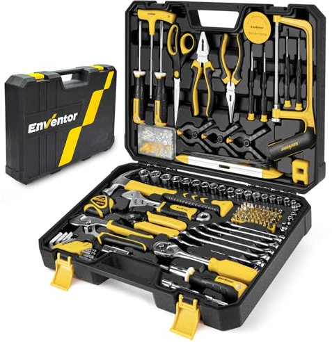 Enventor Tool Kit Set, 218PCS General Household Hand Tool Kit with Storage Toolbox, Complete Home Auto Repair Tool Set