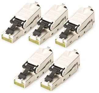 DIGITUS Conector de red Cat 6A – 5 unidades – Apantallado – 10 Gbit/s | Montaje sin herramientas – AWG 27/7 a AWG 22/2 – 10GBase-T 500 MHz – Conector de campo RJ45 Cat6A