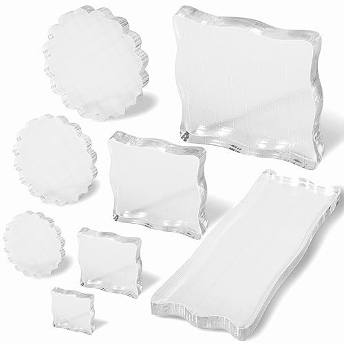 Acryl Stempelblock DIY Set 8 Stück, Klar Acrylblock Transparent Stempel Stanzblöcke für Scrapbook Fotoalbum Handwerk Bastelproduktion Crafts Making (Wellig)