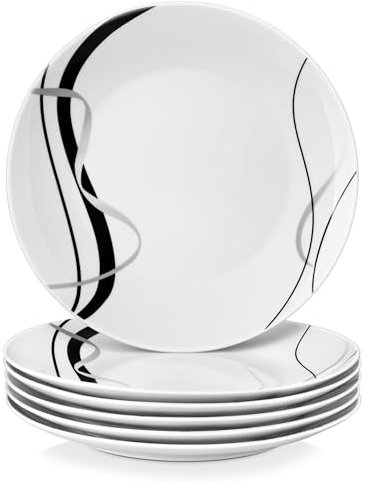 VEWEET Dinner Plates Set of 6, 10.5 Inch Ceramic Plates, White Plate Salad Plates for Kitchen, Microwave and Dishwasher Safe, Series Fiona
