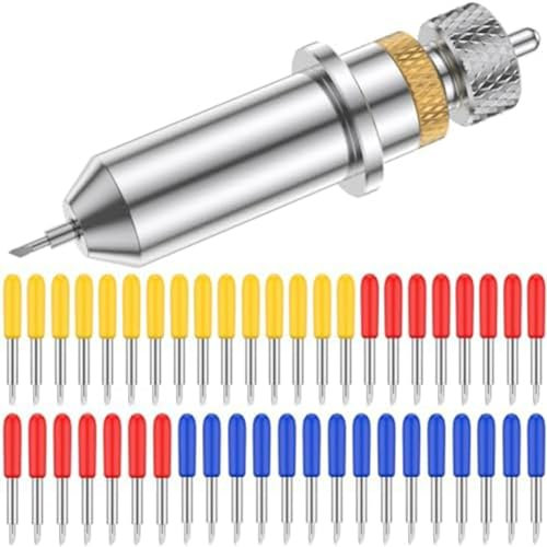 Rordigo 46-Teiliges Vinyl-Schneidemesser, 30°, 45°, 60°, Plotter-Schneidmesser mit Halterung, Basis, Härte, Schriftzug, Ersatzteil-Set