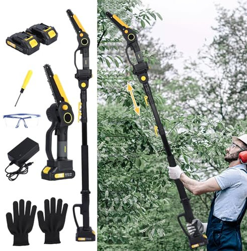 Wizoowip 2-in-1 Chainsaw Cordless, Chain Saw, 4.9-7.5ft Adjustable Pole Saw & Mini Chainsaw with 2X 2.0Ah Battery for Wood Cutting Garden