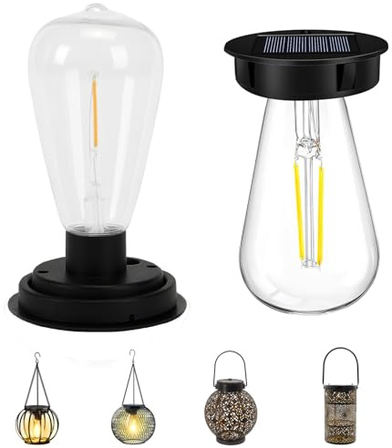 USMEI Solar Glühbirne Ersatz Solarmodul für Gartenleuchten, 2 Stück 8cm Ersatz Solar Glühbirne, Solarleuchten Ersatz Top mit Led Leuchtmitteln Solarpanel Latern für Solarlaterne