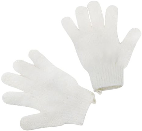 2pcs Exfoliating Gloves, Shower Gloves, Bath and Body Exfoliator Mitts with Hanging Hoops, Scrubs Away Ingrown Hair and Dead Skin for Shower, Spa, Massage and Dead Skin Cell Remover Loofah - White