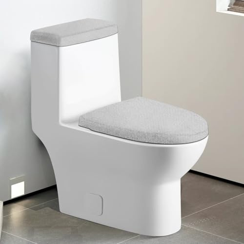 2 PCS Toilet Tank Lid Cover, Stretch Velvet Toilet Lid Seat Cover Set, Elastic Wear Resistant Toilets Lid Covers Machine Wash for Bathroom Home (White)