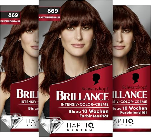 Brillance Intensiv-Color-Creme 869 Kastanienbraun (3x170 ml), dauerhafte Haarfarbe mit Diamant-Glanz und Pflege-Conditioner, Coloration für 10 Wochen Farbintensität und 100% Grauabdeckung