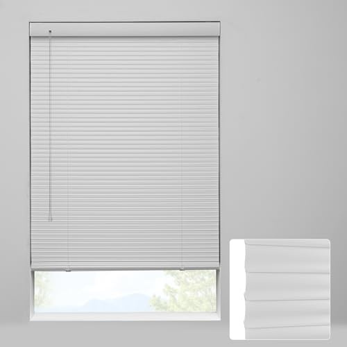 Boolegon Cordless Mini Blinds for Indoor Windows,Aluminum 1 S-Curve 100% Privacy,Waterproof,Room Darkening,Horizontal Window Blinds for Door,Kitchen,Bathroom,Bedroom, White, 23 W x 39 H