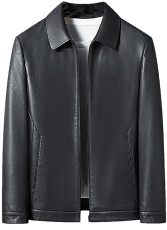 keusyoi Herren Revers Lederjacke Frühling Schaffell Jacke Männer Klassische Bikerjacke Mäntel, 335-grau9, M