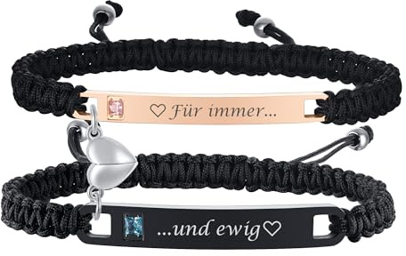 Gamtic Paar Armbänder Herz Partnerarmbänder Geschenke - Partner Armbänder | Personalisierte Pärchen Armband mit Gravur Armband Yinyang Geschenk für Sie und Ihn Paare Couple Familie Armbänder