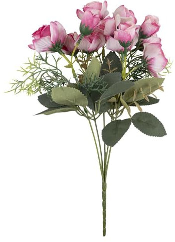 Ideen mit Herz Blütenbusch | Künstliches Blumenarrangement | Blumenstrauß | Rosen | Deko-Blüten mit langem Stiel | 15 Blüten Ø ca. 2,5 bis 4 cm (Pink & Naturweiß)
