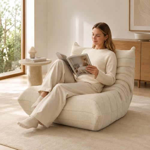DAHUEN Fauler Sessel mit Rückenlehne, großes Sitzkissen für Erwachsene, Stehsofa, Bodensofa mit bequemem hochdichtem Schaum, für Wohnzimmer, Schlafzimmer, 99 x 33 x 33 cm (beige)