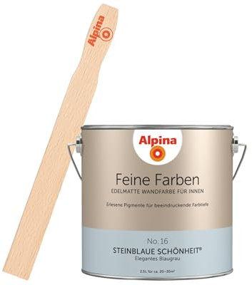 Alpina Feine Farben inkl. Rührstab – No. 16 Steinblaue Schönheit – edelmatte Innenfarbe - Wandfarben für einzigartige Farbwirkungen und Raumstimmungen – Elegantes Blaugrau - 2,5 Liter
