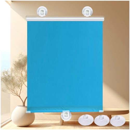 Sonakia Suction Cup Blackout Roller Blinds, Blackout Curtains No Drilling, Retractable Sunshade Blinds, Uv Protection Window Roller Shades, Temporary Blinds for Windows/doors,blue-80x125cm/31 * 49in