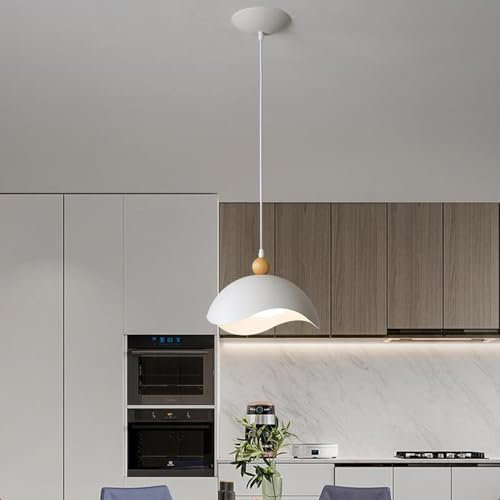 Modern Pendelleuchte Skandinavischer Stil Hängeleuchte Lampenschirm Eisen Pendellampe Dimmbar Beleuchtung LED Höhenverstellbar Weiß Hängelampe Esszimmer Schlafzimmer Wohnzimmer Kronleuchter(1 head)