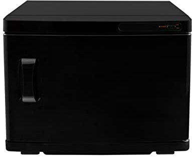 Hot Towel Warmer Black 23L Cabinet Heater UV Steriliser Disinfection Facial Salon Beauty Spa Gym Bathroom Home Equipment Stainless Steel Electric 2 Removable Shelves Drip Tray 200W 2 x FREE Tongs