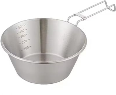 Rocky Green Ciotola da campeggio pieghevole in acciaio inox 304, per uso alimentare, per esterni, per escursioni, picnic, viaggi (10 cm, manico pieghevole)