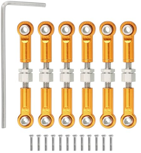 sourcing map 6 Pcs Steering Servo Turnbuckle Rod RC Aluminum Alloy Linkages for A959 A969 A979 K929 1/18 On-Road RC Car (Gold Tone, 37mm)