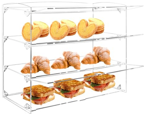 Fhmidic 3 Tier Pastry Display Case, Thick Acrylic Countertop Display Cabinet, Hobby Display Case for Collectibles Figures. Clear Cupcakes Donuts Mini Cakes Pastries Display Stand